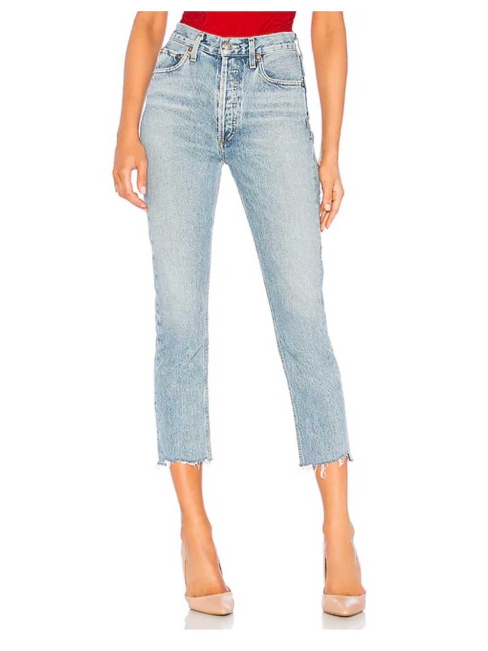 Agolde Riley High Rise Straight CropLight Wash Jeans